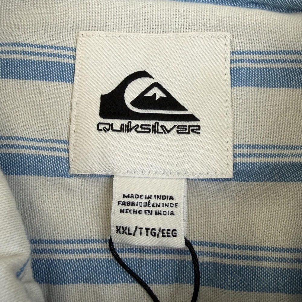 Quiksilver Shirt Mens 2XL‎ Blue Oxford Stripe Classic Short Sleeve Button Up - Picture 9 of 12